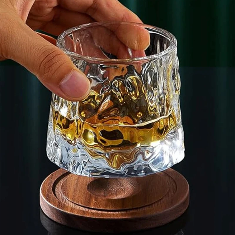 Copa de whisky giratoria con Base de madera, suministros de Bar novedosos y creativos, copa de vino Vintage para Brandy Scotch Bourbon