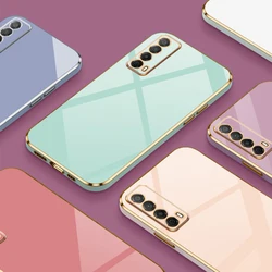 For Huawei Y7A Case Luxury Square Plating Huawei P Smart 2021 Phone Case ShockProof Silicone Back Cover Fundas