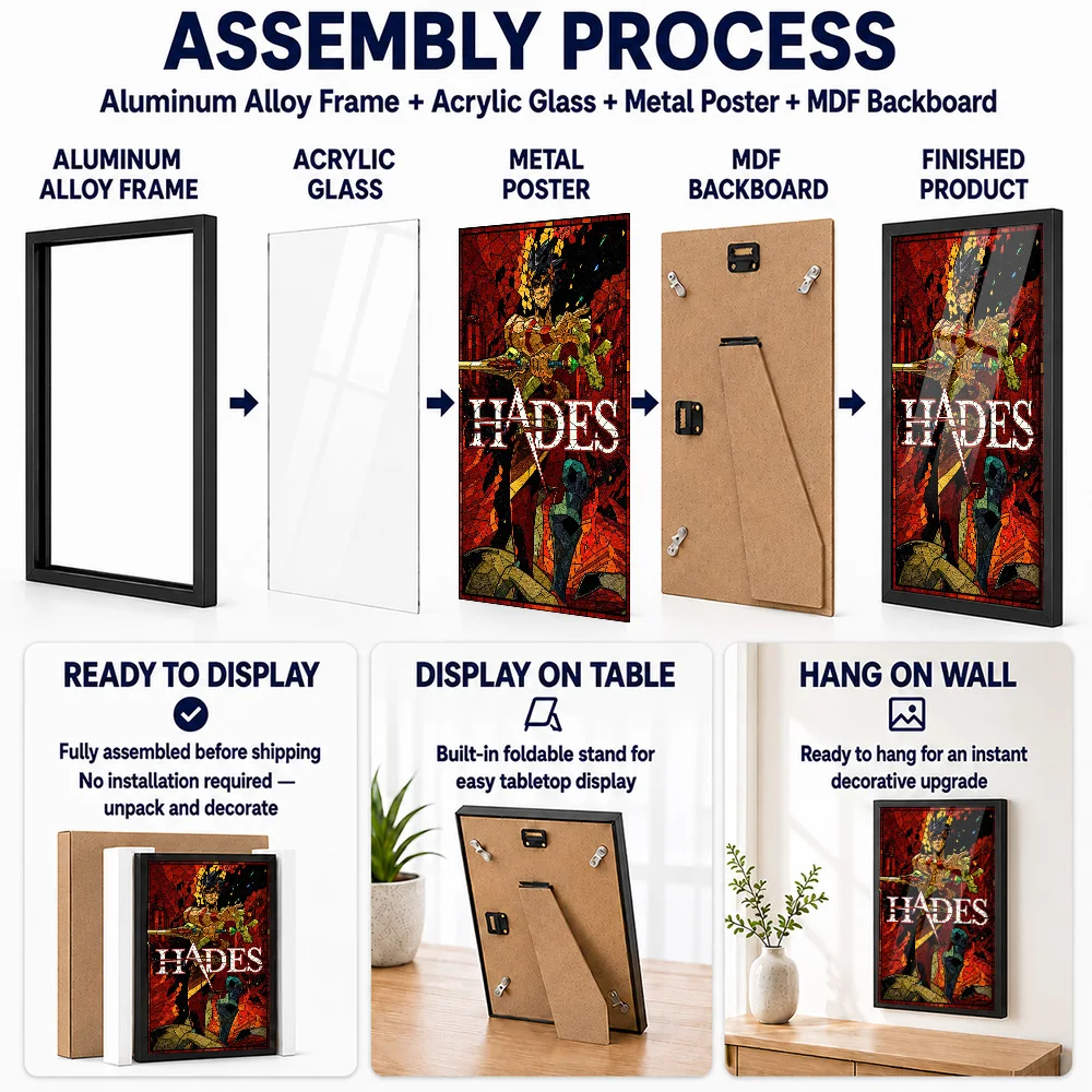 Hades Game Metal Poster With Aluminum Alloy Frame Personalized Photo Dark Medieval Style Wall Art For Library Fantasy Fan Gift