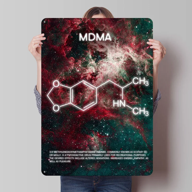 MDMA Molecule Tinplate Posters Customizable Wall Art Retro Vintage Metal Signs for Home Room Bar Accessories Bedroom Decorations