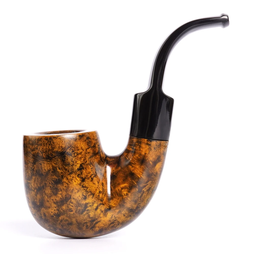 

MUXIANG Hungarian big curve pipe handmade briar tobacco pipe curve handle saddle acrylic pipe mouth 9mm pipe channel Father gift