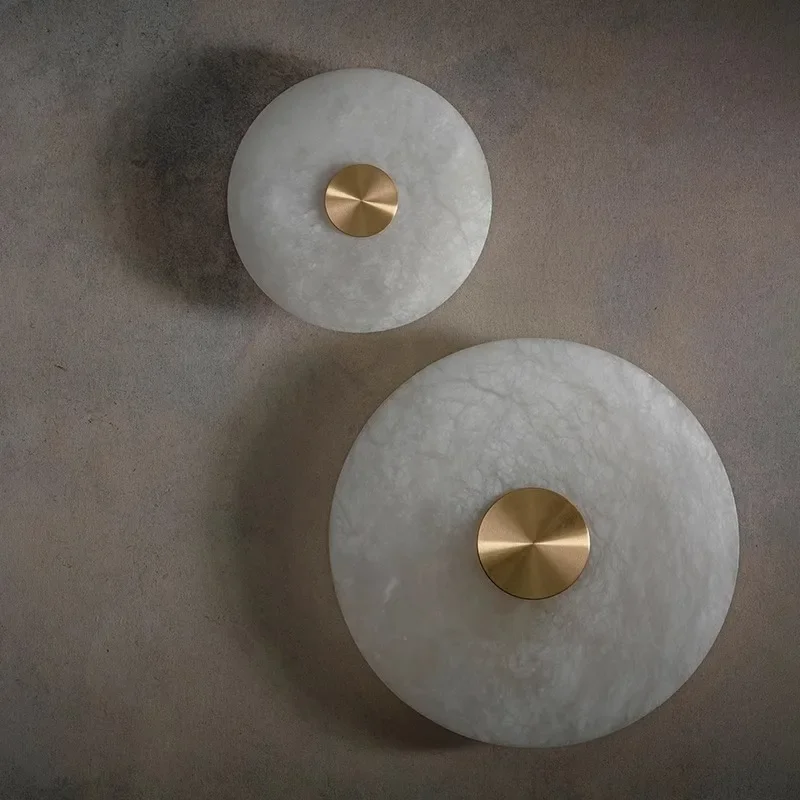 Simple LED Marble Alabaster Wall Lamp Corridor Light Background Wall Bedroom Bedside All Copper Alabaster Wall Lamp Indoor Decor