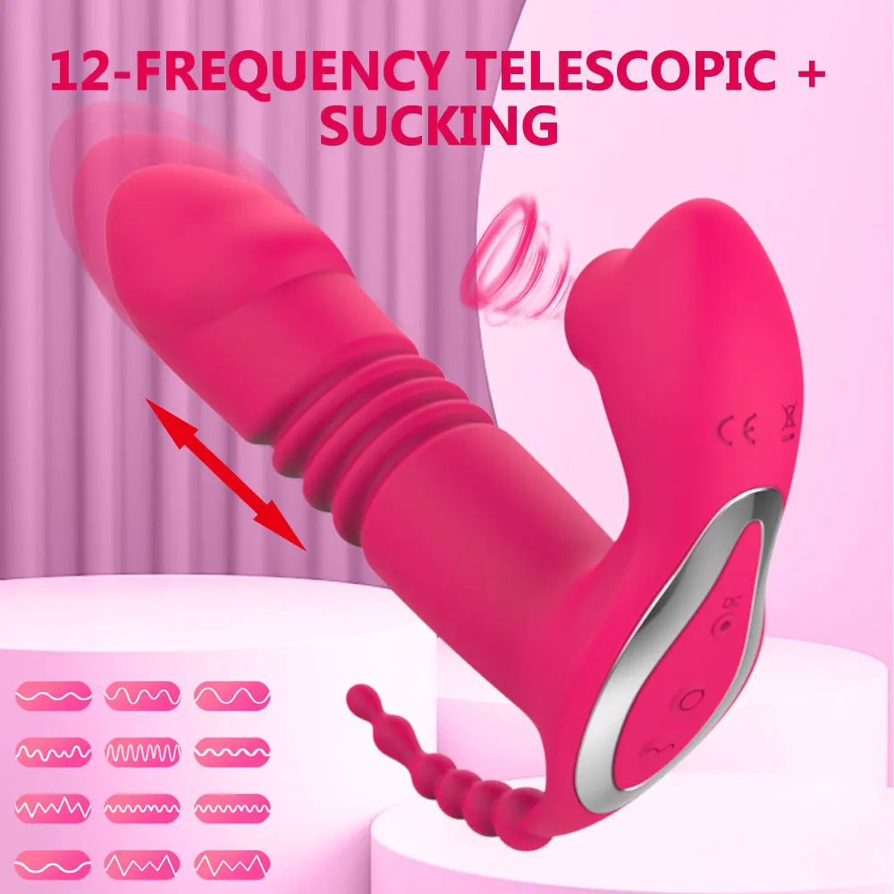 Sucking Clitoris Vibrator Women 3 In 1 Telescopic Wireless Control Clit Sucker 12 Speeds Female Wearable G-Spot Anal Stimulator