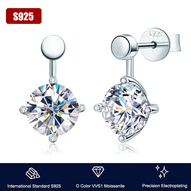 Real 100% 8mm D Color Moissanite Stud Earrings With GRA Women's Silver 925 Luxury Unique Design Detachable Pendent Ear Jewelry