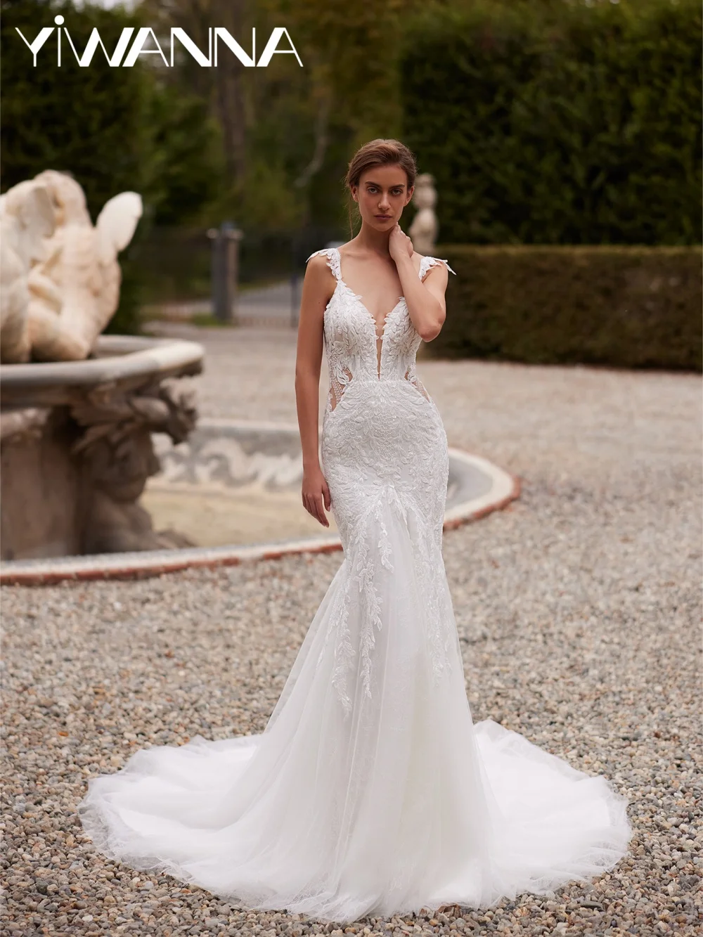 

Glitter Lace Appliques Wedding Dress Sexy Thin Straps Mermaid Bridal Gown New Customized Dreamy Backless Dresses For Bride