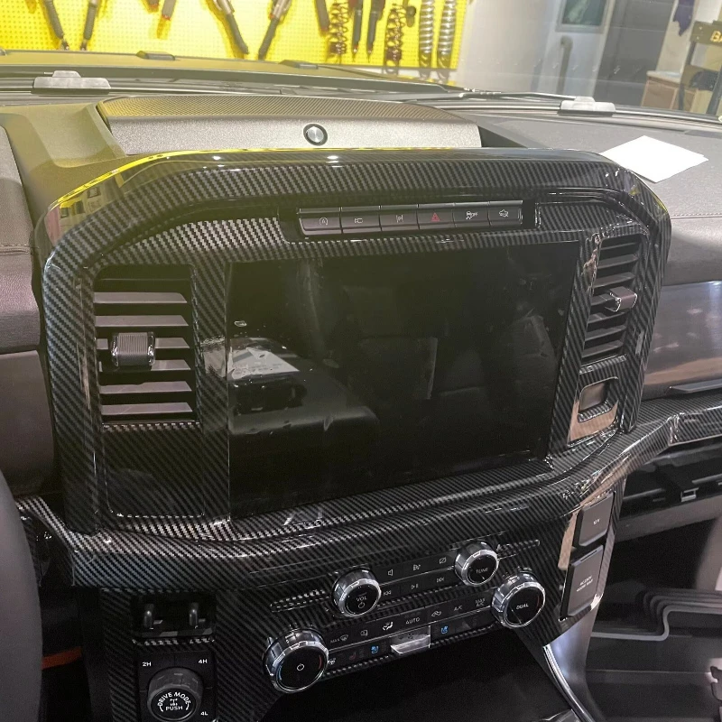

For Ford F150 F-150 Raptor 2022 2023 Car Carbon Fiber Inner Center Console Dashboard Navigation Panel Decor Cover Trim