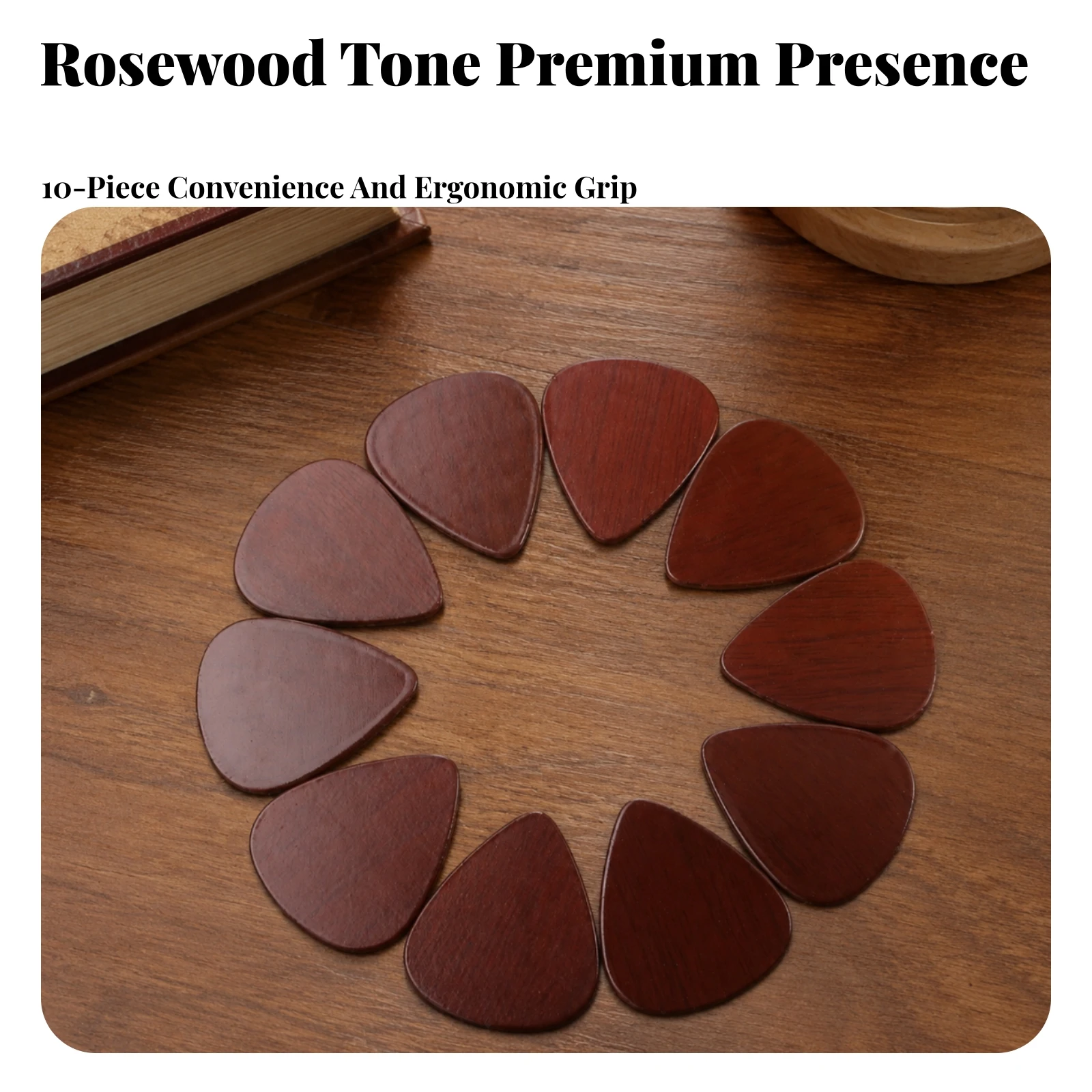 10 Pieces Teardrop Guitar Pick Comfortable Rosewood Grain Plectrum Rosewood Plectrum Artisan Accessory Handmade