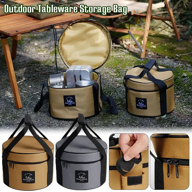 

9/14L Oxford Organizer Camping Stoves Picnic Storage Bag Waterproof Cookware Outdoor Handbag BBQ Supplies Round Container