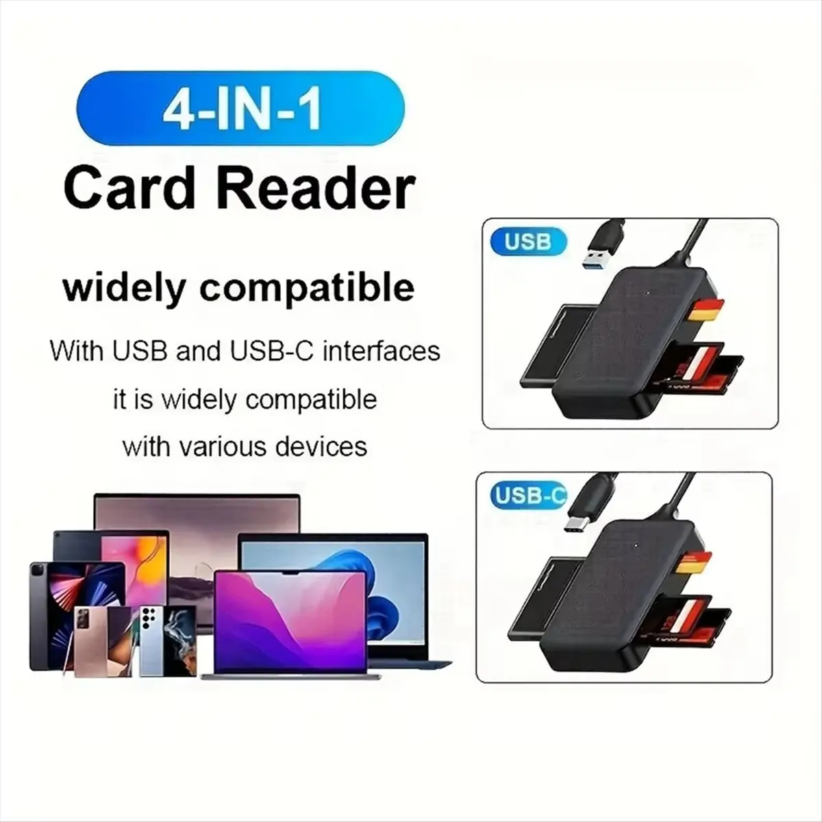 4-in-1 Card Reader Type C SD Micro-SD TF MS Memory Card Reader Adapter for Laptop PC Multi OTG Card Reader