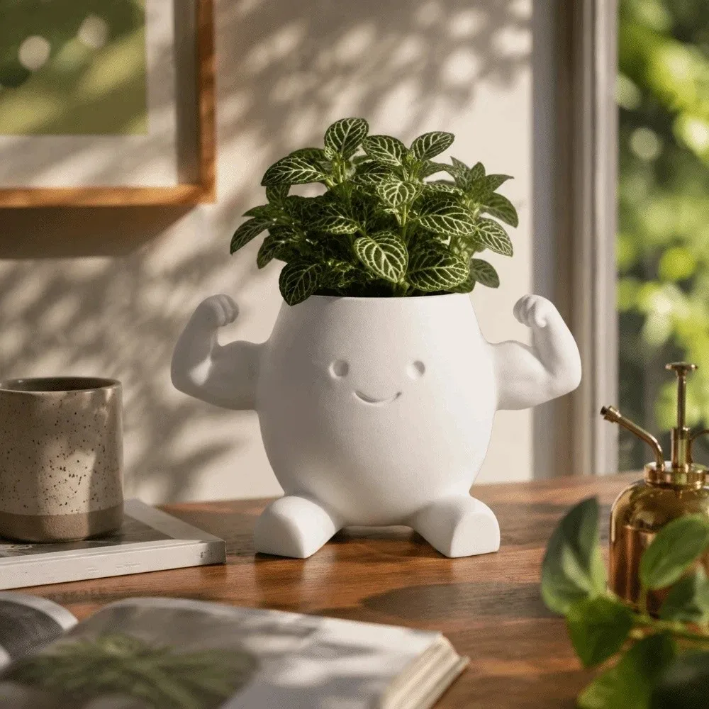 Funny Decorations Plant Pots 3D Printed Show Muscle Style Flower Plant Planter Pencil Holder Ornaments Head Planter Study