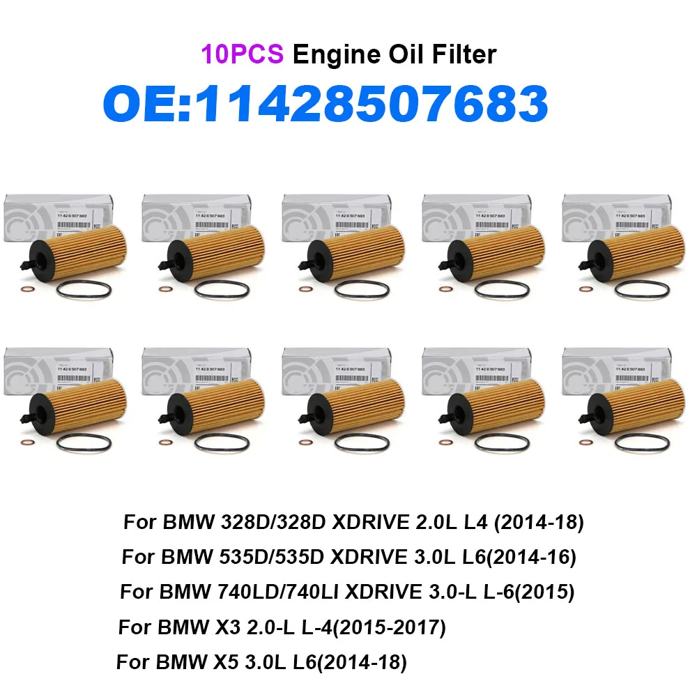 

10PCS Car Oil Filter 11428507683 11428575211 HU6004X For BMW X5 X3 116d 120d 328d 535d E84 E90 F06 F35 F10 F15 F20 N47 N57