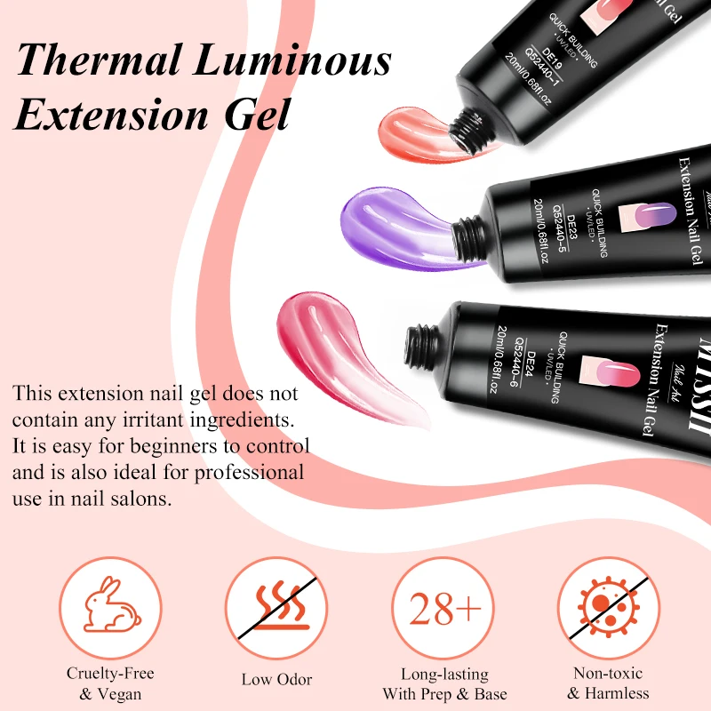 MTSSII 10/20ml Thermal Luminous Extension Gel  Pink Purple Construct Hard Gel Semi Permanent UV LED Gel Quick Building Nail Art