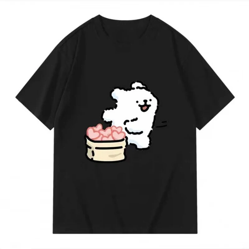 

Line puppy clothes couple outfit cartoon line puppy short-sleeved T-shirt pure cotton mens and womens casual clothes