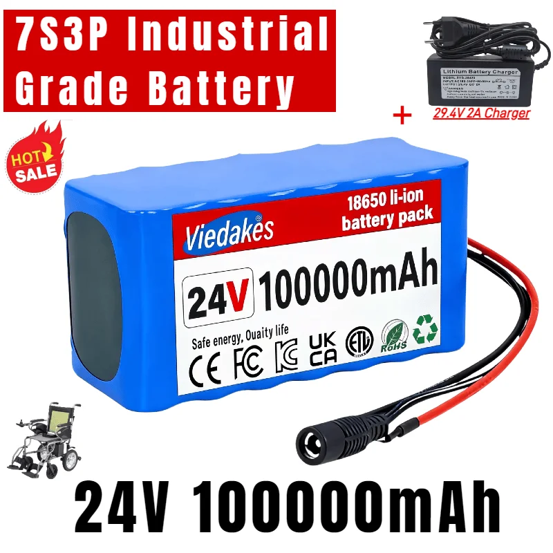 

Аккумуляторная батарея Viedakes 24В 100Ач для инвалидных колясок, комплект с зарядным устройством 29.4В 2А, многоконтактные разъемы для солнечного резервного питания