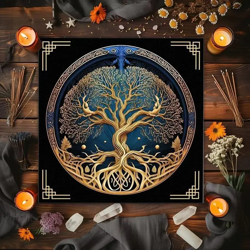 VIKAMA Retro Rose Moon Tarot Card Tablecloth Mysterious Divination Altar Cloth Ritual Table Mat Spiritual Background Cloth