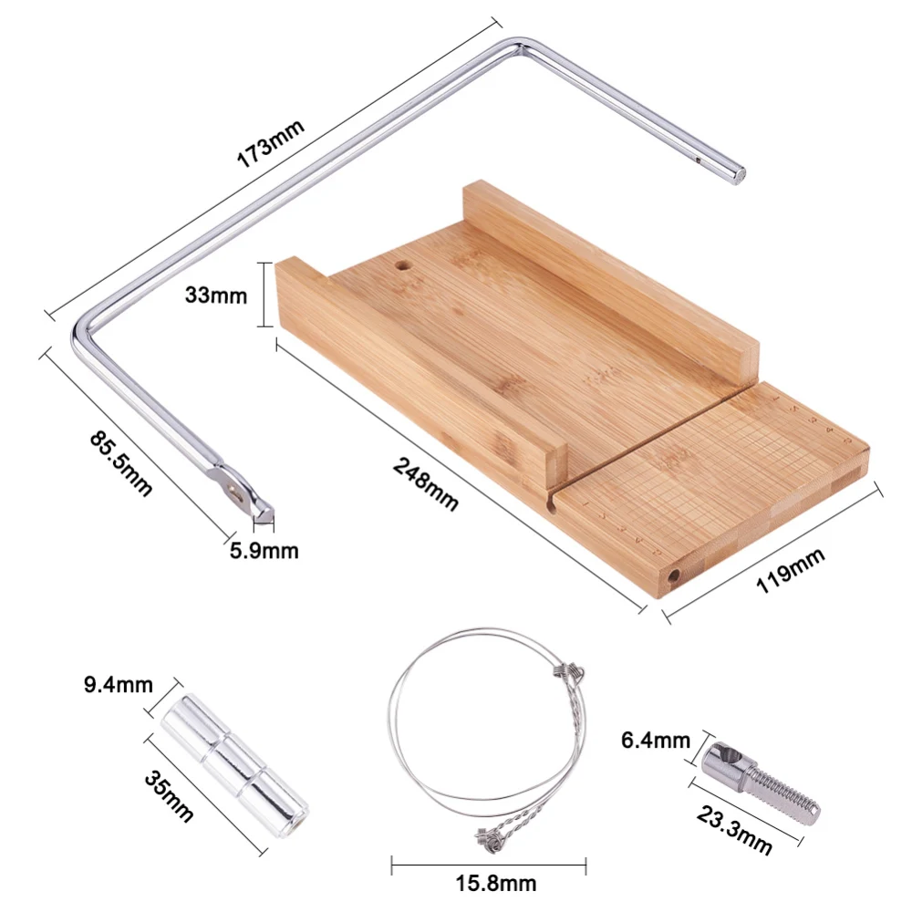 Wooden Soap Cutter Cutting Tools, Rectangle Loaf Mould with Wire Slicer, for Handmade Craft Soap Making Tool, BurlyWood