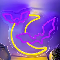 Halloween Decor Neon Signs Moon And Bat LED Light Neon Ligh tHalloween Party USB Powered Neon Lamp For Festival Wall Decor Gift