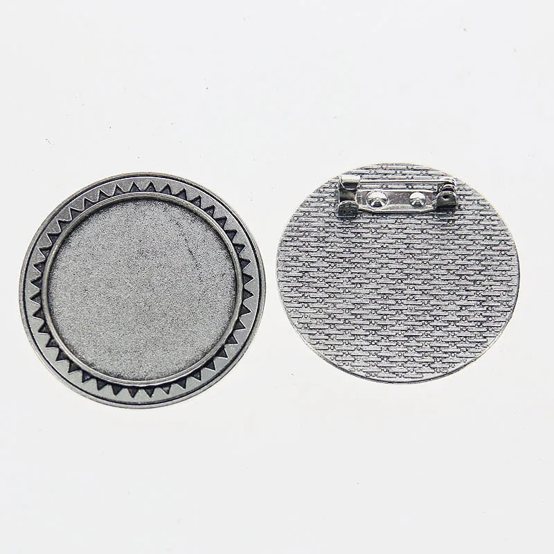 2pcs/lot 30mm Tibetan Silver Color ROUND Shaped 30mm Cabochon Settings Brooch Design Pendants Jewelry Making