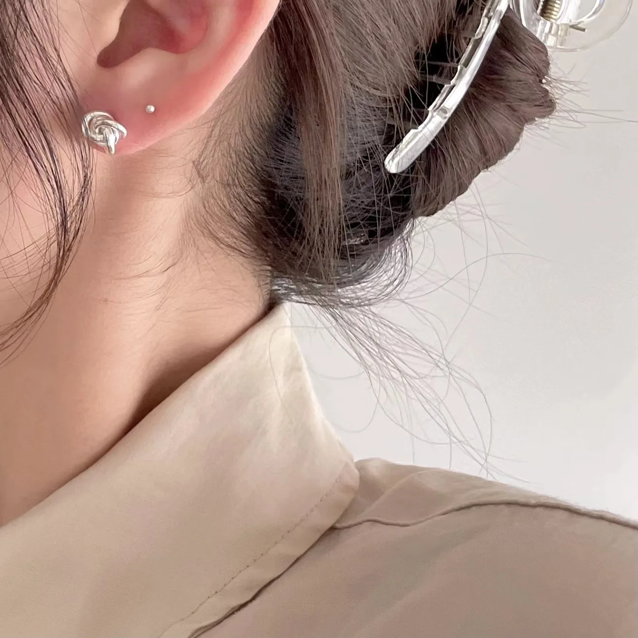 100% 925 Sterling Silver Geometric Studs Earrings for Women Girl Simple Smooth Knot Design Jewelry Party Gift Dropshipping