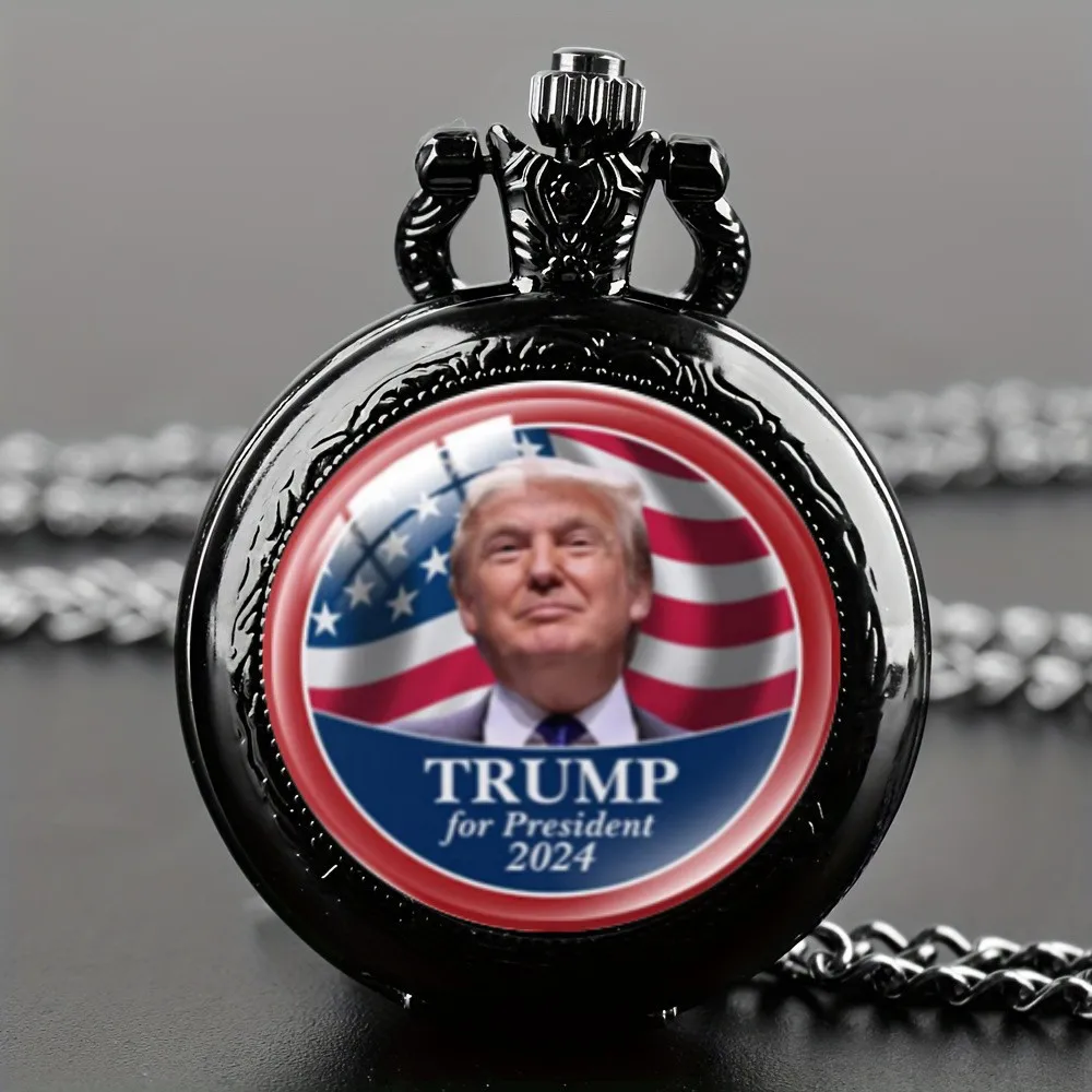 Vintage President of the United States Trump Memorial Black Pocket Watch  Fashion Necklace Chain Watch Best Gift For Women Men