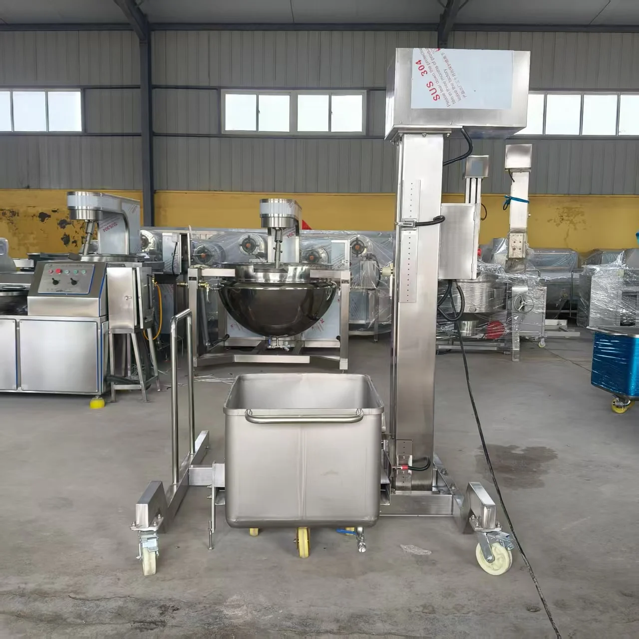 Height Adjustment Lifting Food Materials Bucket Trolley Elevator Food Bin Lifter Food Elevator Lifting Machine
