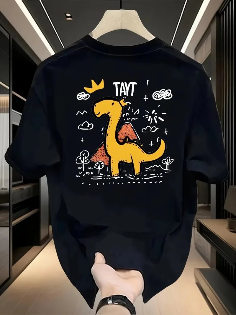Unisex Men Women T Shirt Cute Cartoon Doodle Dinosaur Print Short Sleeve Tee Casual Crew Neck Kawaii Dino Graphic T-shirt