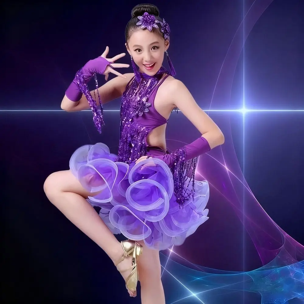 스팽글 라틴 댄스 의상 태슬 프린지 공연 대회 의상 대회 스타일 공연복 라틴 스커트