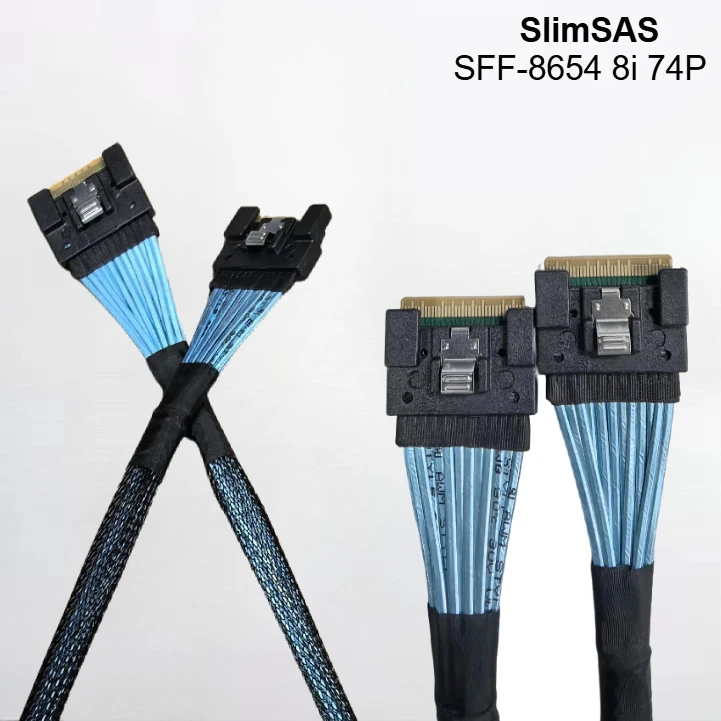 PCI-E 4.0 X16 To Dual SlimSAS SFF-8654 8i 74P Wire 8x High-Performance 52CM 69CM 2 * 8654 Cable For External Expansion Game GPU