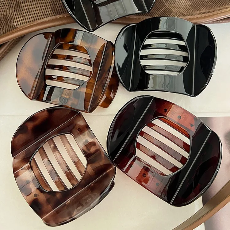 Neue flache Haarspangen: Koreanische Haaraccessoires aus Acetat für Damen – Löffel-Krabben-Haarspange, Leoparden-Haarspange, schlichte Kopfbedeckung – Detail 12