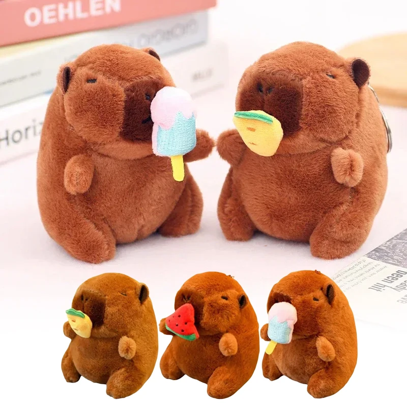 

12cm Capybara Plush Keychain Cartoon Snot Pulling Charm Cute Stuffed Animal School Bag Pendant Kawaii Gift For Fans