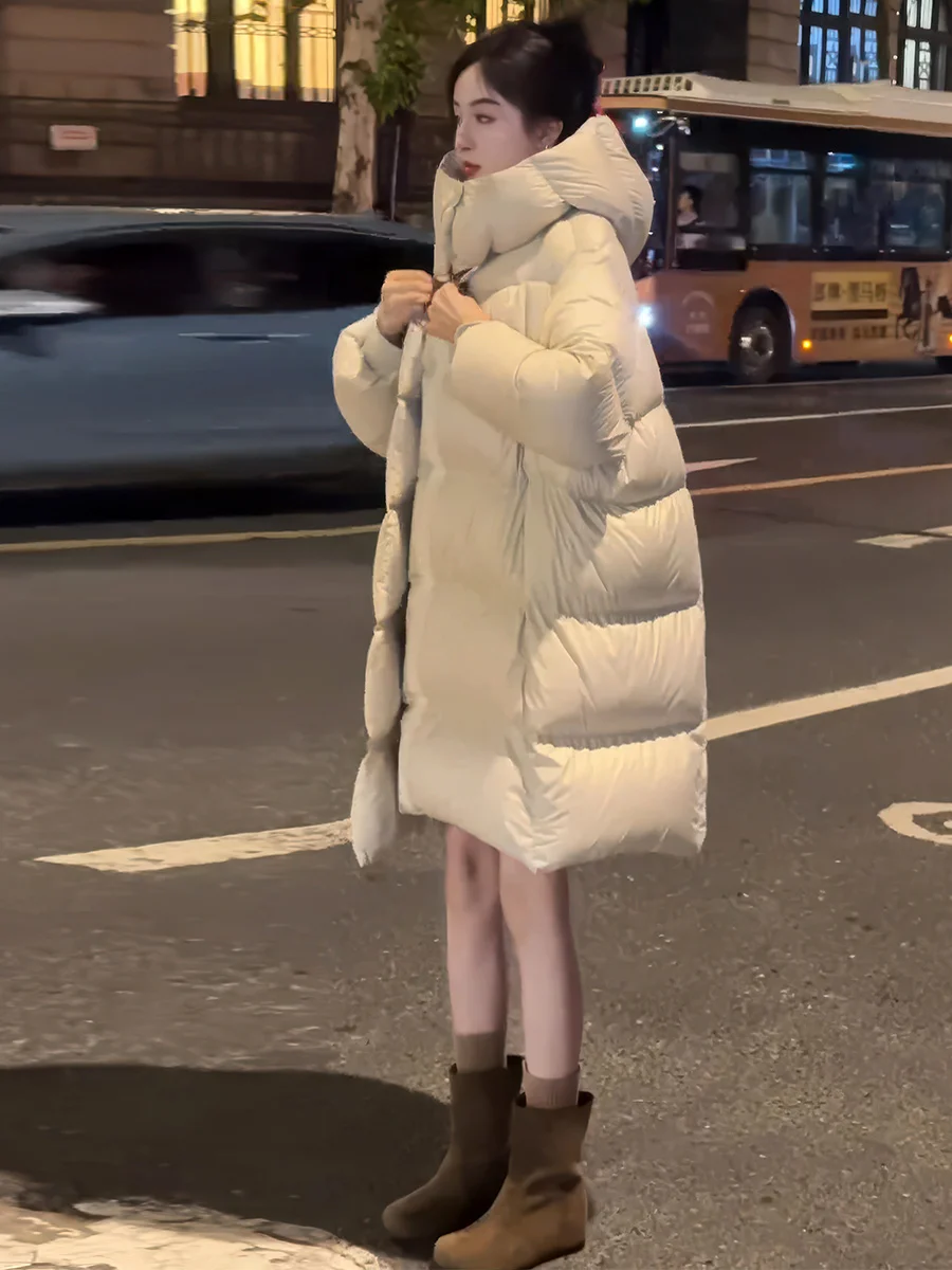 

Women's Hooded Mid-Length Thi Du down Jaet Breathable Winter Coat Long Sve Zipper Closure Color Straight Cut