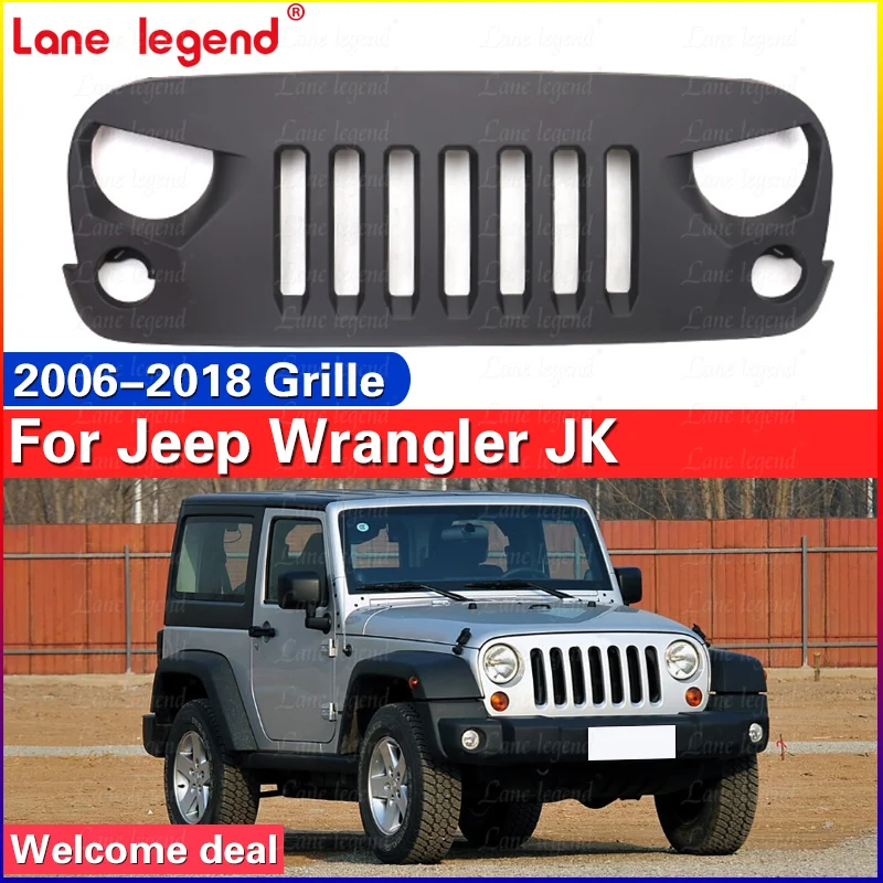 For Jeep Wrangler JK 2006-2018 Hood Grille ABS Matte Black Auto Parts Front Bumper Mesh Grilles Trim Cover Front Racing Grill