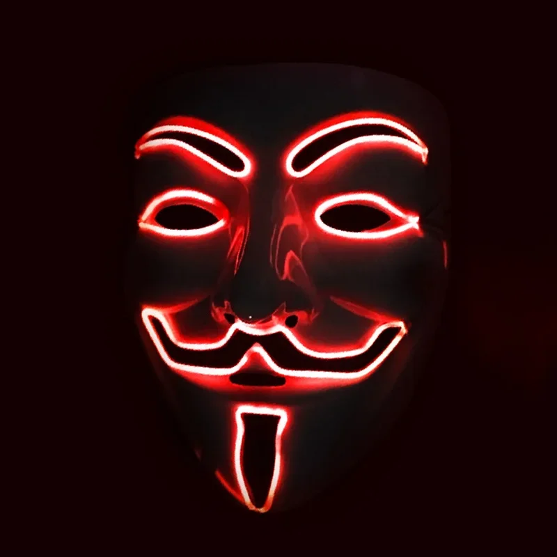 Halloween Face Mask Led Hacker Masks V Vendetta Mask Adults Luminous Led Light Up PVC Headgear Anime Anonymous Helmet Party Prop