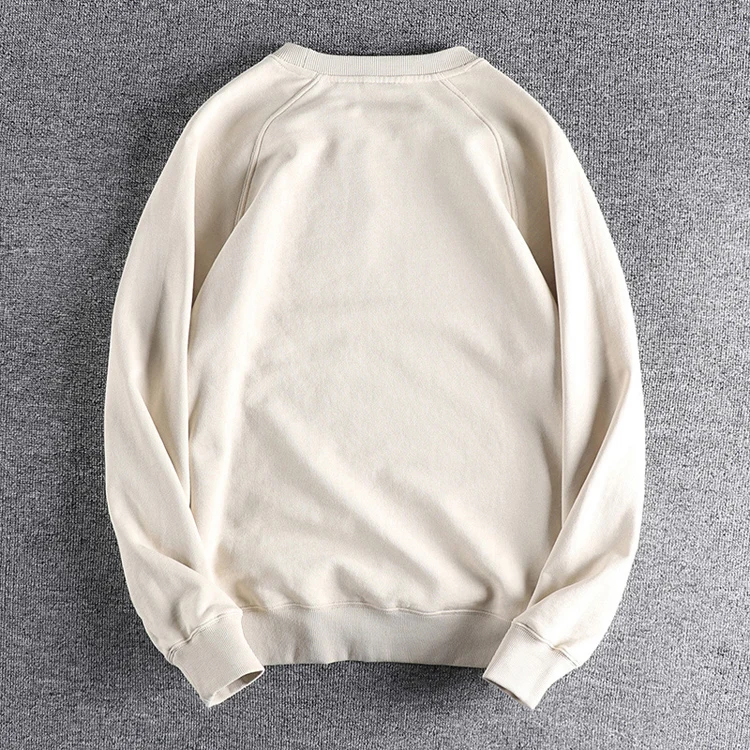 1561# Spring Autumn New 360g American Retro Solid Color Sweatshirts Men's Simple 100% Cotton Washed Pullover Casual Sportwear