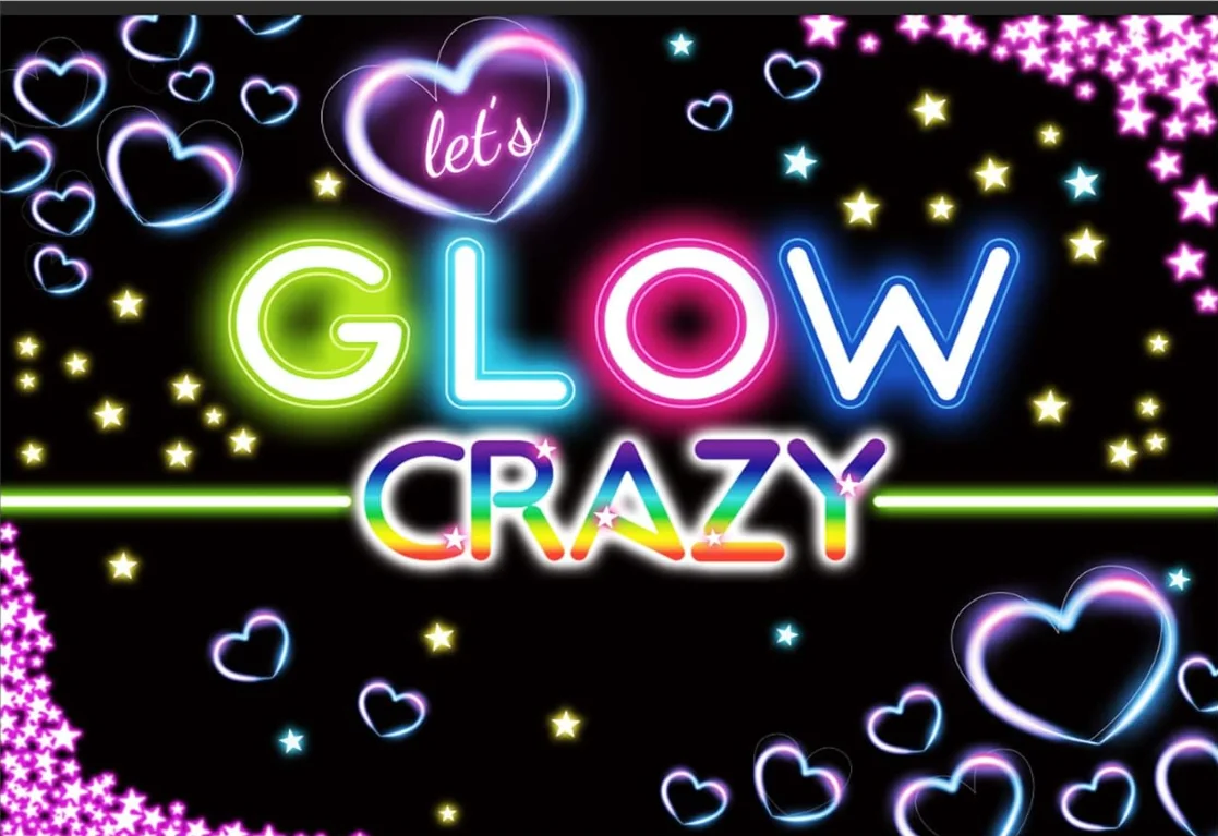 Let's Glow Crazy Neon Party Backdrop Splatter Sweetheart Stars Photography Background Glowing Party Backdrops for Neon Party