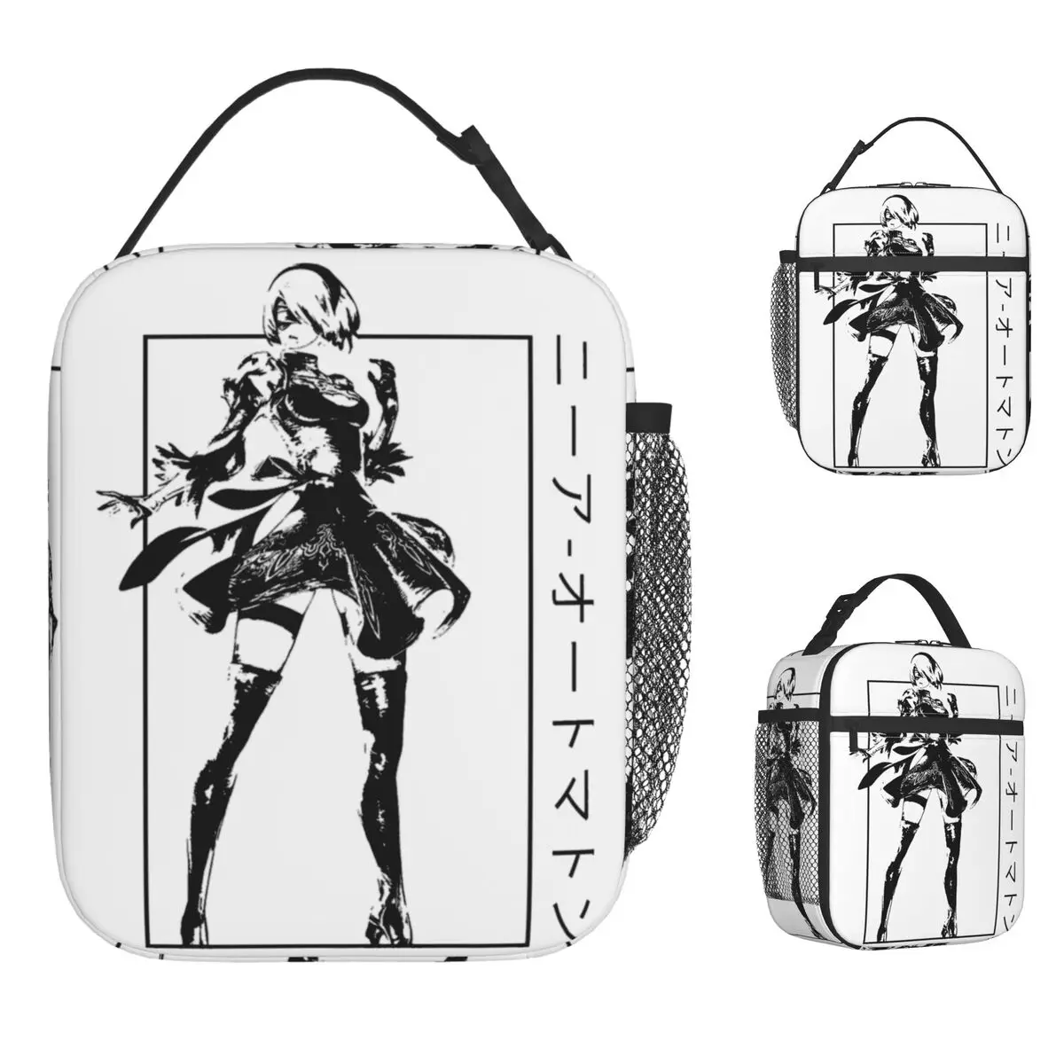 

NieRAutomata 2B Japan Lunch Bag Lunch Box For Unisex Portable Insulated Cooler Bag Waterproof Print Thermal Lunch Bags