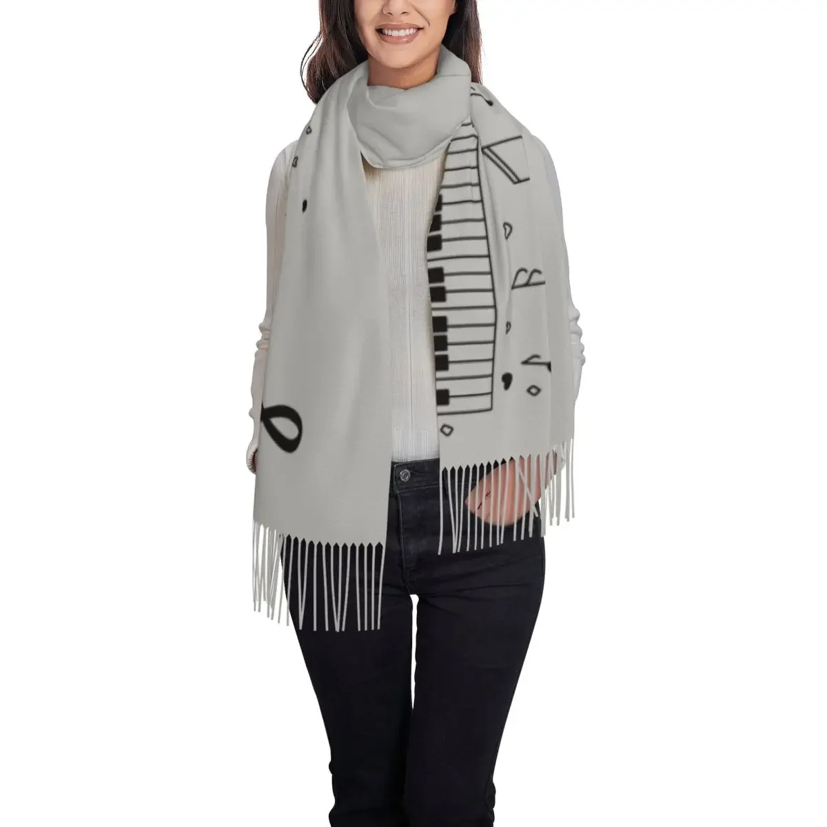 Custom Piano Keyboard Music Notes Scarf Wrap for Women Long Winter Warm Tassel Shawl Unisex Scarves