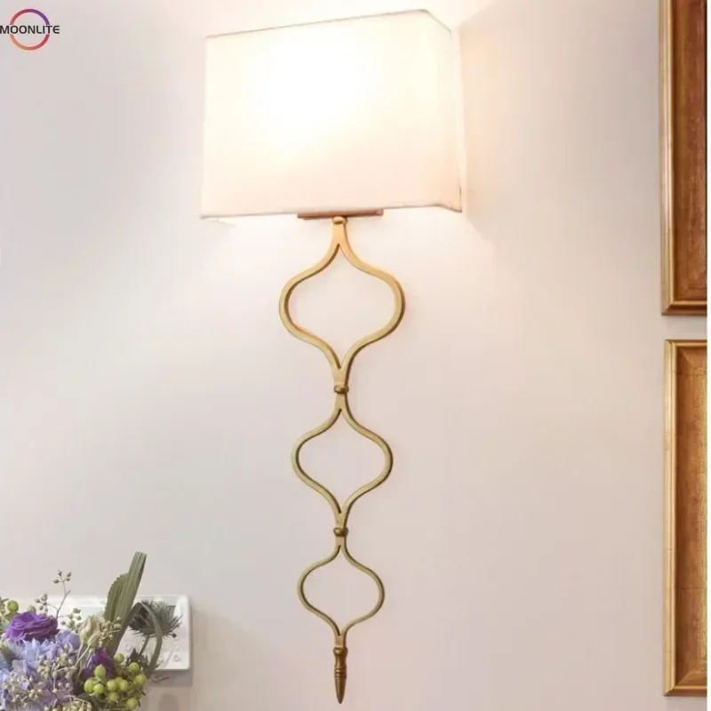 

American Wall Lamp Living Room Simple Fabric Bedroom Bedside Lamp Creative Background Wall European Copper Lamps