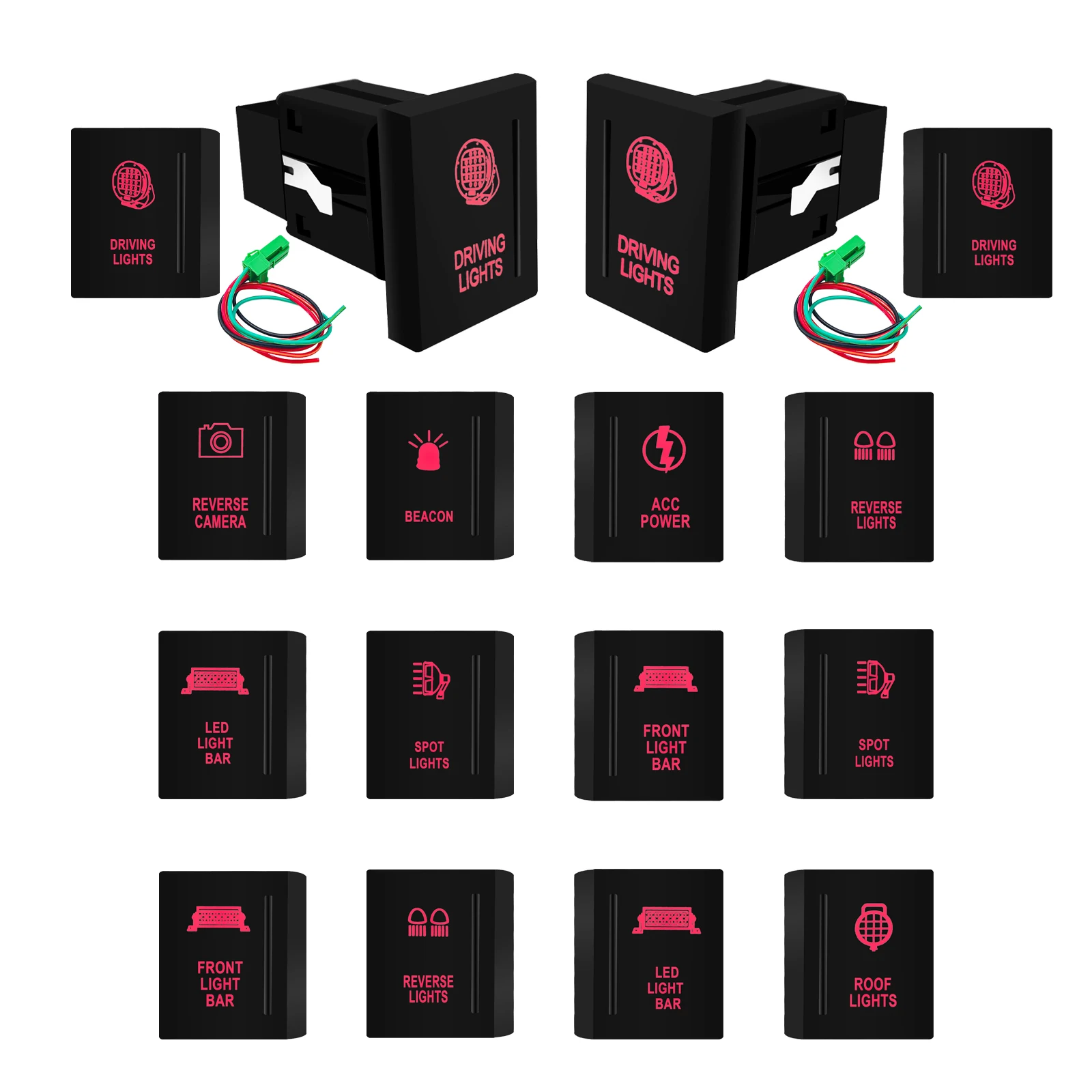 Interrupteur à bouton poussoir 12V pour voiture, LED rouge, côté gauche/droit, pour éclairage de toit, barre lumineuse, compatible VW Amarok 2009-2016, tableau de bord