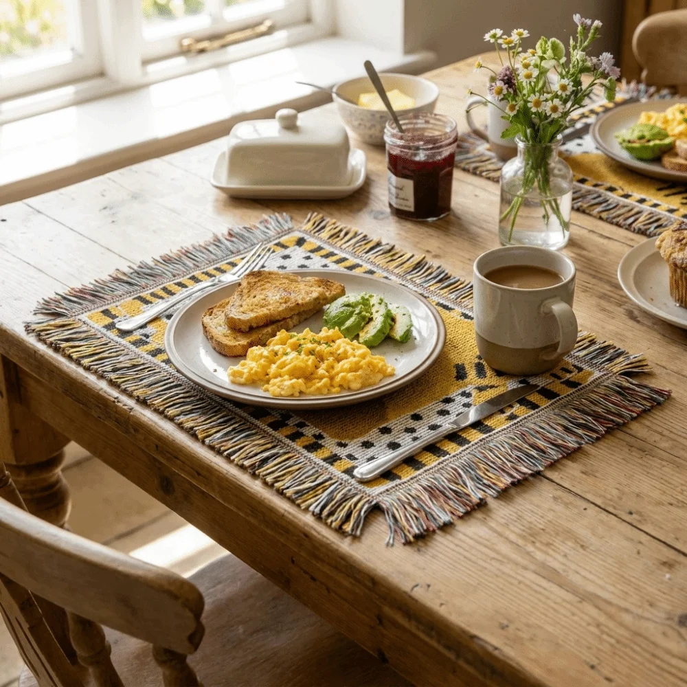 Thickened Tassel Placemat Wear-Resistant Flower Pattern Coffee Coaster Non-Slip Decorative Tiger Print Table Mats Party
