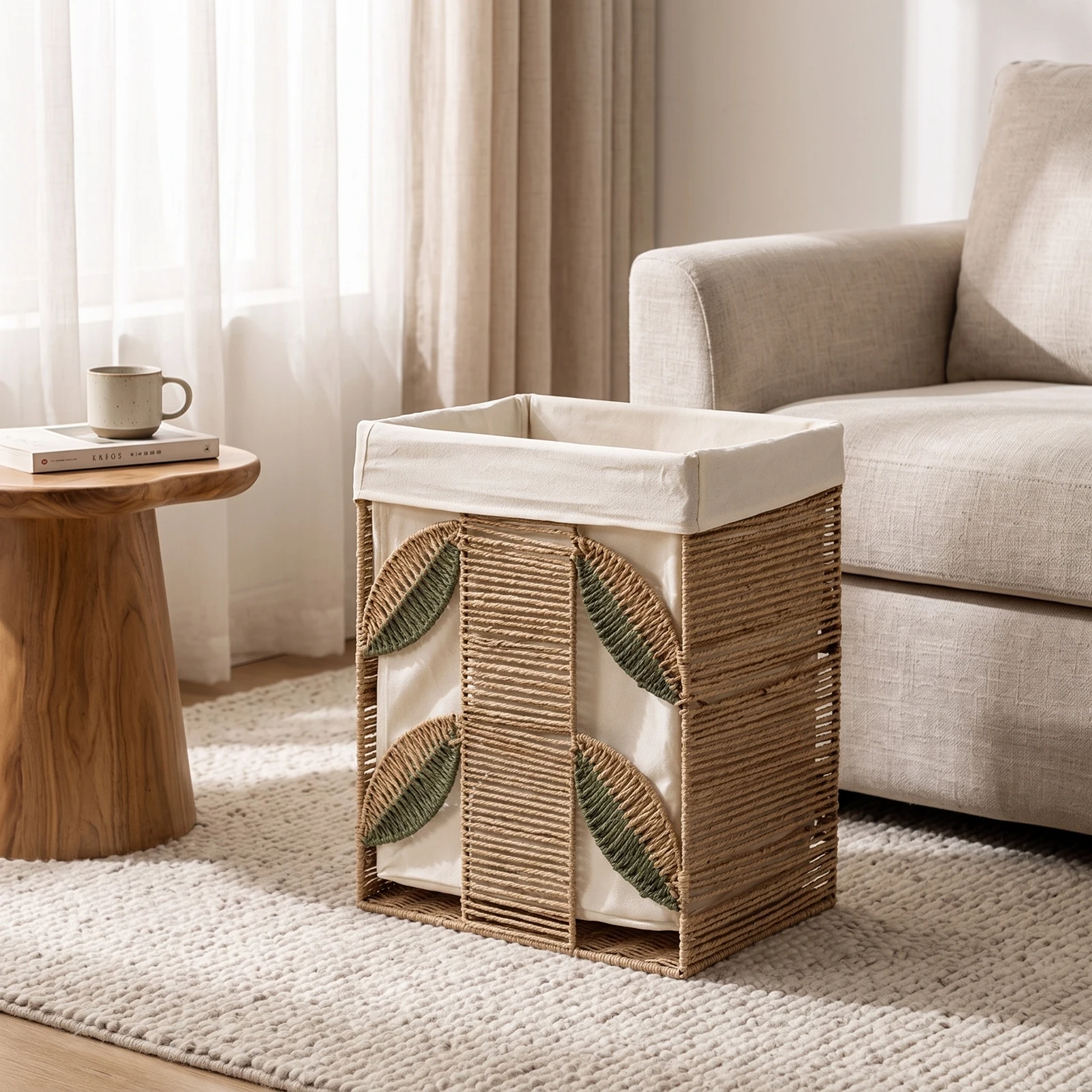 Woven Basket with Lining Lined Basket with Removable Liner Natural Multipurpose for Laundry Room, Closet