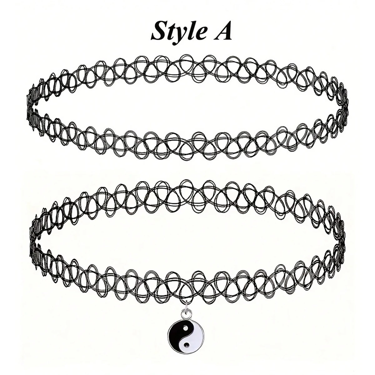 Retro Necklace Set, 90s Accessories, Ladies, Teenagers, Girls, Black And White Yin-Yang Pendant, Charm, Elastic Jewelry Style