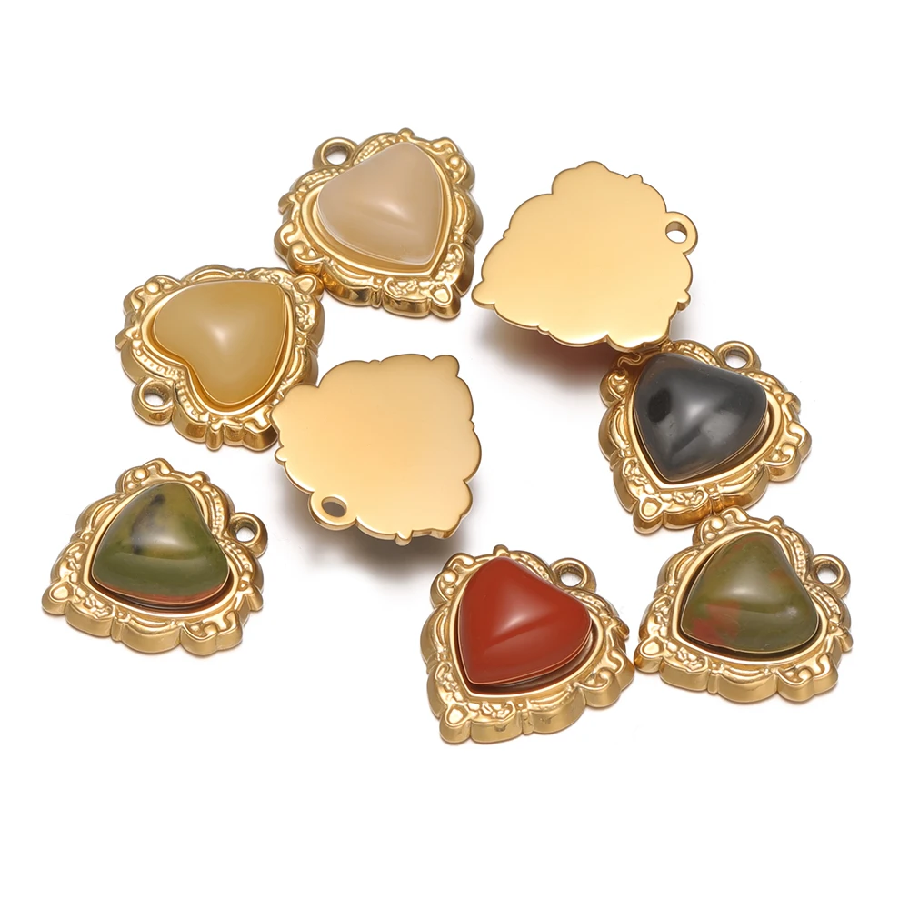 

4 шт. подвески-сердечки из нержавеющей стали с камнями для самостоятельного изготовления классических ожерелий, кулонов, украшений в стиле бохо, браслетов, серег