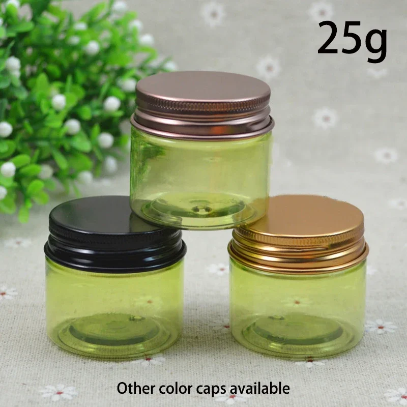 

Green 25g Plastic Jar Refillable 25ml Cosmetic Body Lotion Cream Container Empty Small Candy Chocolate Pill SerumBottle