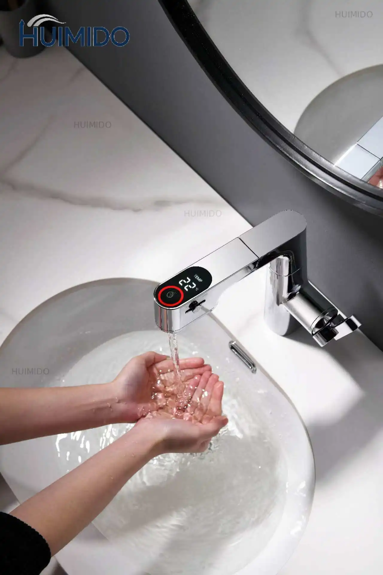 Patented 3-mode brass pull basin faucet anti-spill hot and cold water mixer hydroelectric power temperature control chlori