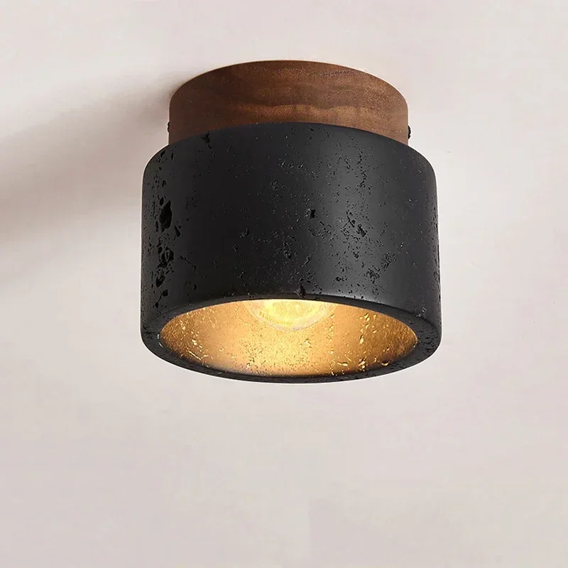 Wabi-sabi Ceiling Lamp Black Cave Stone Porch Balcony Light Northern Europe Ceiling Chandelier for Home Corridor Decoration