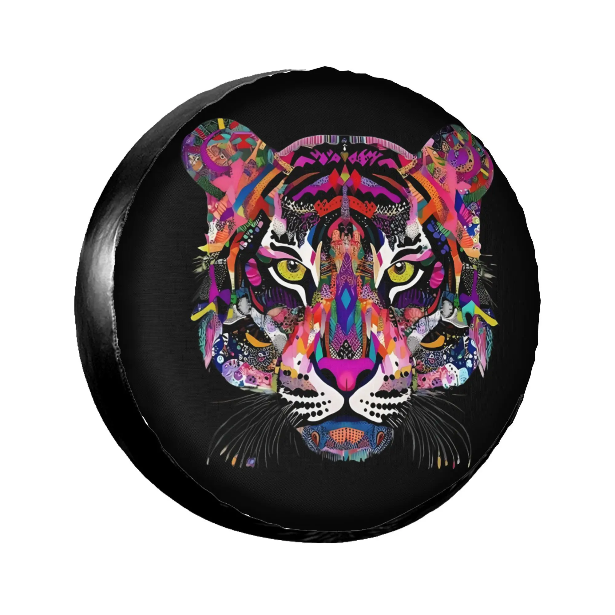 Colorful Patchwork Tiger Head Spare Tire Cover Waterproof Sun Protection Protector