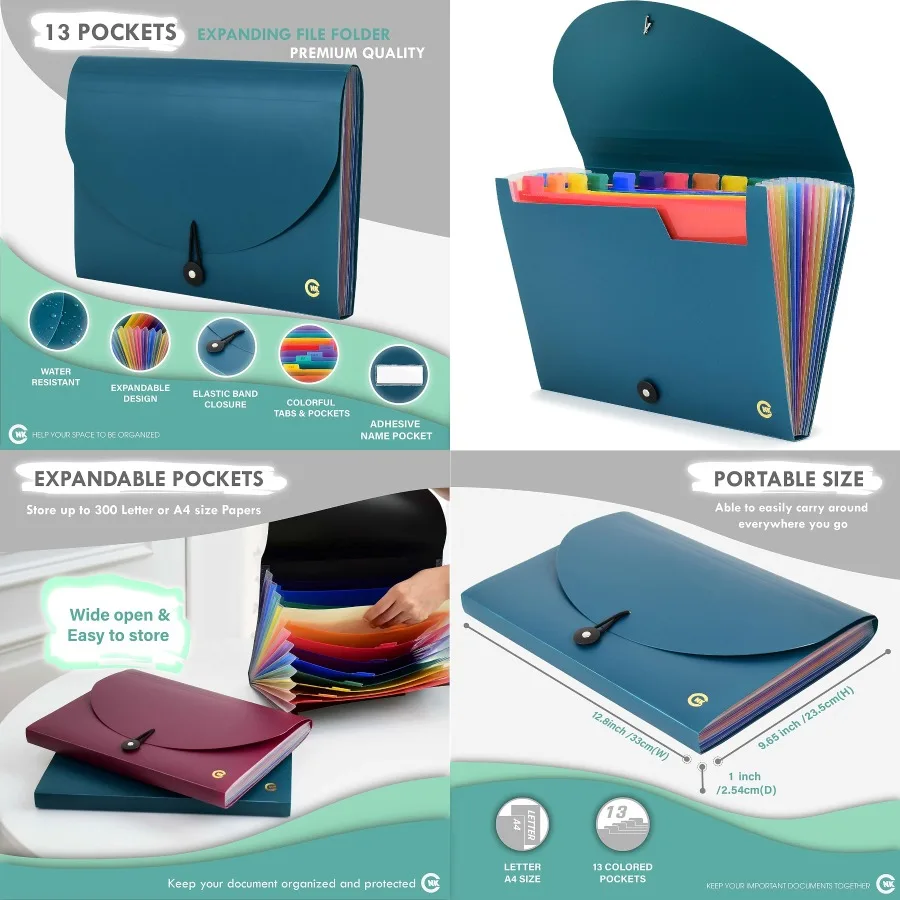 

CNK File Folders Organizer with 13 Pockets Accordion Expanding Folder for Documents Receipts Paper Storage Solution with Alphab