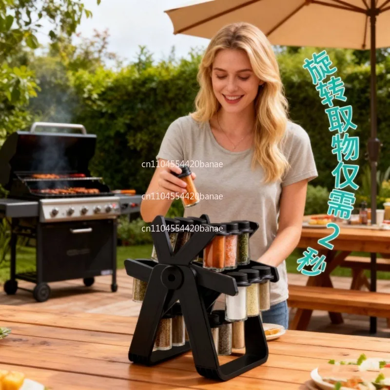 Kitchen seasoning tank 12-in-1 light luxury storage seasoning bottle rack rotating seasoning rack