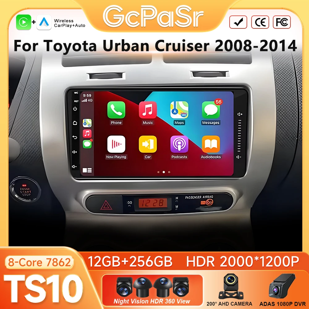 Car Radio Carplay For Toyota Urban Cruiser 2008-2014 Multimedia Player Android Auto GPS Navigation 5G Wifi Display DVD BT Screen